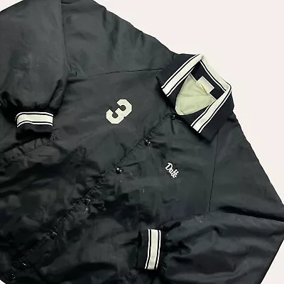 Buy VTG Varsity Satin Jacket Mens XL Black Bomber Coat Skull Duggery 90s Hartwell • 22£