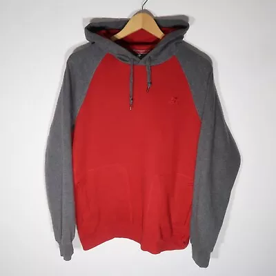Buy Starter Hoodie Mens Medium Raglan Pullover Hooded Sweatshirt Jumper Red Grey • 11.95£