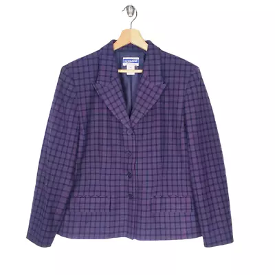 Buy Pendleton Vintage Plaid Virgin Wool Blazer Jacket Purple Blue USA Petite Size 16 • 55.94£