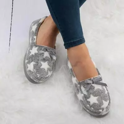 Buy The Slipper Company Womens Slippers Grey Adults Ladies Moccasin Star Print Lyla • 7.99£