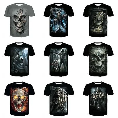 Buy Mens Womens Grim Reaper Skull Punk Rock T-Shirt Top Tee Gothic 3D Printed Print • 13.72£