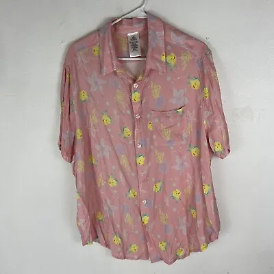 Buy Disney The Little Mermaid Flounder Camp Shirt Size XL Button Down Pink Rare • 71.21£