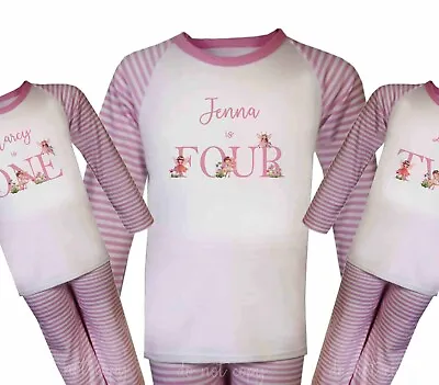 Buy CHILDRENS Personalised BIRTHDAY Pjs*PINK STRIPE~I AM ONE,TWO,THREE,FOUR , FAIRYS • 13.99£