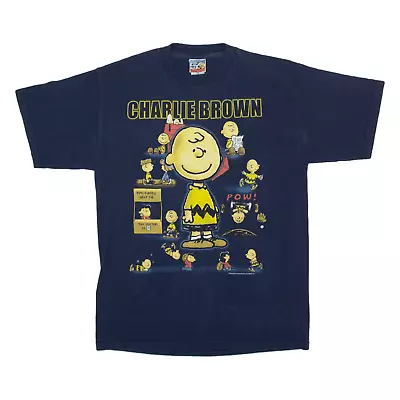 Buy Vintage PEANUTS Charlie Brown T-Shirt Blue 90s Short Sleeve Mens L • 28.99£