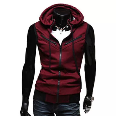 Buy Men Sleeveless Coat Hoodie Hooded Sweatshirt Jacket Casual Outdoor Tops Fashion • 12.71£