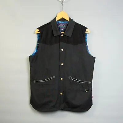 Buy MNWKA MISHKA - M - Gents Black Lined Sleeveless Waistcoat Jacket USA Flag • 24.95£