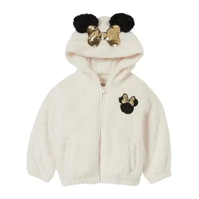 Buy Kids Girls Disney Minnie Mouse Fluffy Jacket Hood 2Pockets Full Zip Age 3-10 Yrs • 15£