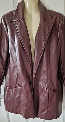 Buy MISSGUIDED Burgundy Faux Leather Edge To Edge Blazer Jacket, Size 12 • 26£