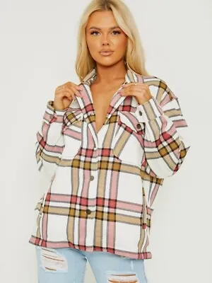 Buy Women Ladies Check Fleece Oversized Tunic Shacket Jacket Shirt Casual Top  • 19.49£