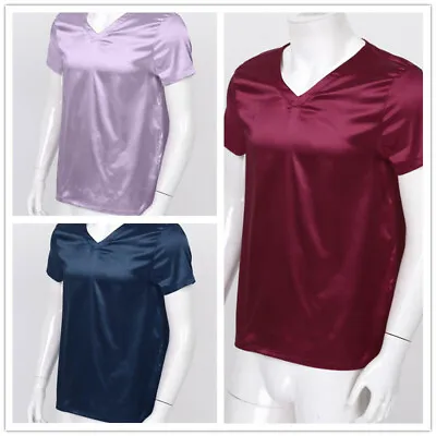 Buy Men Shiny Satin T Shirt Short Sleeve V Neck Crop Top Tee Blouse Pajama Nightwear • 7.62£