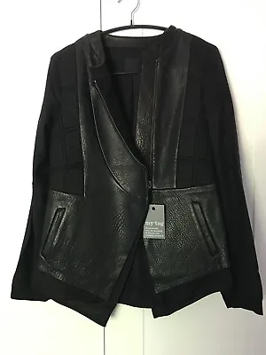 Buy Francis Leon $1000 Rick Quilted Black Real Leather & Wool Moto Jacket UK10 • 130£