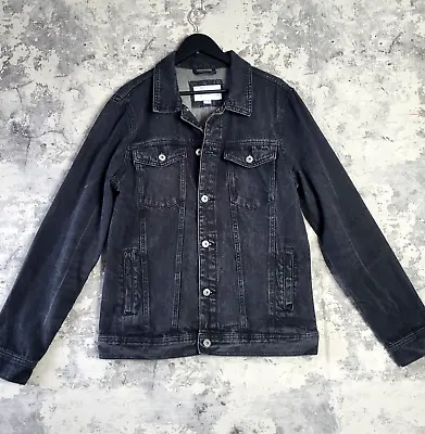 Buy Pull & Bear Black Denim Jacket Mens Large Mid Wash Unisex Rock Metal Punk L • 21.95£