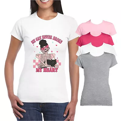 Buy T-Shirt My Cat Never Broke My Heart Joke Valentines Pet Womens Short Sleeve Tee • 14.95£