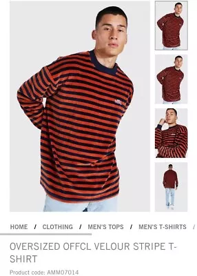 Buy Boohoo Man Large Offcl Oversized Velour Stripe Long Sleeve T-shirt Top  • 5£