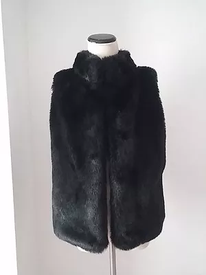 Buy Worthington Black Faux Fur Winter Open Front Vest Jacket Sz S • 18.94£