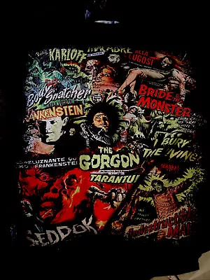 Buy Shein Vintage Horror Monsters Shirt Black Long Sleeve XS  Karloff Bela Lugosi • 14.20£