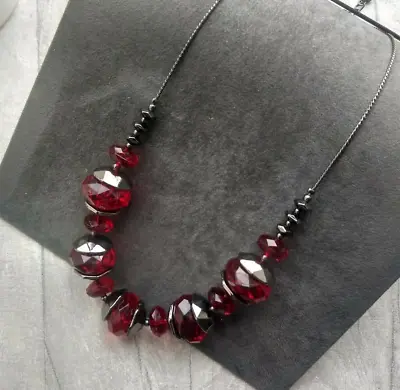 Buy M&S Red Faceted Beaded Necklace Gothic Retro Revival Costume Jewellery • 6.49£