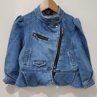 Buy Size 2 / 18-24 Months BARDOT JUNIOR Baby Girl Denim Blue Biker Jacket Preloved • 10.44£