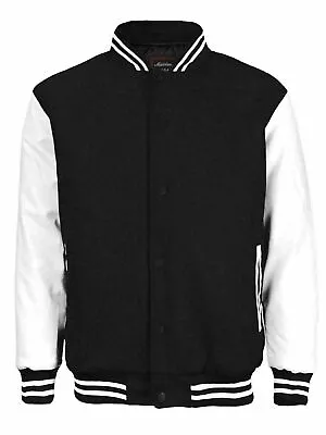 Buy Premium Classic Black Varsity Wool Jacket Men Fashion College UK STOCK • 46.99£
