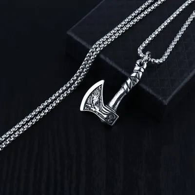 Buy Viking Axe Necklace Gothic Silver Pendant Stainless Steel Jewellery Gift UK Sell • 5.99£