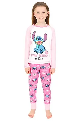 Buy Girls Disney Lilo And Stitch Stay Weird Pink Long Children's Kids Pyjamas Pjs • 12.99£