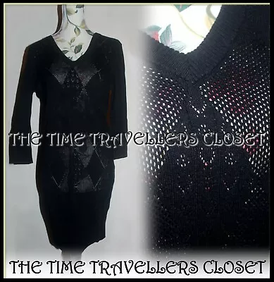 Buy RARE Fred Perry Amy Winehouse Mini Jumper Dress Diamond Lace Knit Black UK 10 38 • 150£