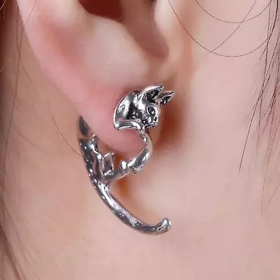 Buy Cat Earrings 3D Stud Dangle Earrings Silver Tone Witchy Emo Goth Jewellery • 4.95£