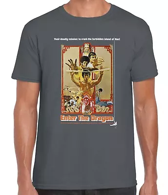 Buy Bruce Lee Enter The Dragon Poster Ideal Gift  Cool Retro Mens White T-shirt • 9.99£