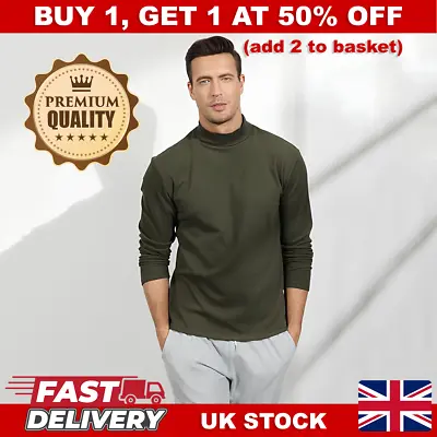 Buy Mens Turtleneck T Shirt Long Sleeve Polo Undershirt Slim Fit Solid Tops Green • 7.97£