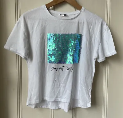 Buy Oversized 100% Cotton Two Tone Sequin Mermaid T-Shirt Girl 10-11 Years VGUC • 2.95£