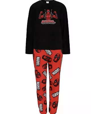 Buy Marvel Deadpool Pyjama Set Polyester Fleece Black Red PJ Mens Primark Small New • 20£