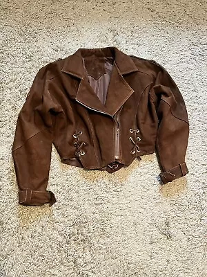 Buy Womens Vintage Cropped Brown Leather Cowboy/Aviation/Moto/Biker Jacket • 99£
