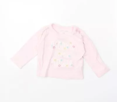 Buy Jeff & Co Girls Pink 100% Cotton Basic T-Shirt Size 3-6 Months Round Neck Button • 4.75£