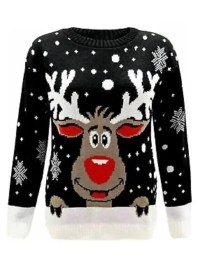 Buy Womens Ladies Knitted Reindeer Christmas Xmas Snow Flakes Jumper Sweater 8-14 • 7.95£