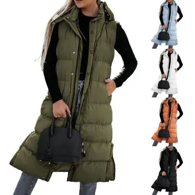 Buy Lady Padded Vest Top Body Warmer Coat Women Long Line Hooded Gilet Jacket UK • 21.84£
