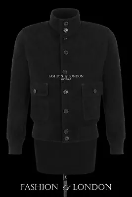 Buy Men's Real Leather Bomber Jacket Button Up Black Suede Blouson Biker Jacket • 103.99£