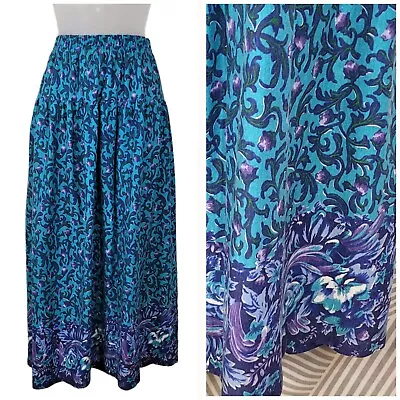 Buy Vintage 90s Floral Skirt Plus Size 22W 2X Midi Elastic Waist Alt Grunge Blue 22 • 28.17£