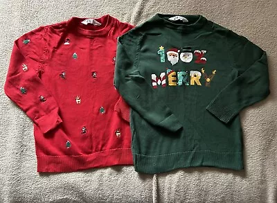 Buy H&M Kids Lightweight Knit Christmas Jumpers, One Red & One Green, Size 4-6 Years • 3.95£