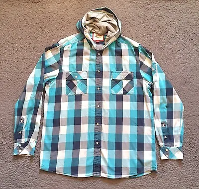 Buy Joe Browns Hoodie Shirt Mens L Blue & White Check Cotton Pearl Snap Long Sleeve • 26.87£