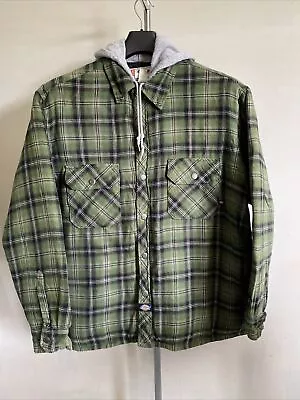 Buy Dickies Flannel Hooded Shirt Jacket - Mens XL  - Green Plaid - Snap & Zip Front • 33£