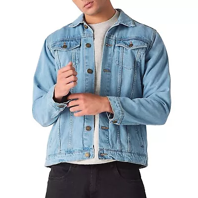 Buy JMOJO Mens Denim Jacket Blue Classic Western Style Cotton Jeans Trucker Coat • 32£