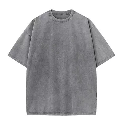 Buy Unisex Plain Tee Pullover Oversize T Shirt Summer Top Blouse Vintage Acid Washed • 14.68£