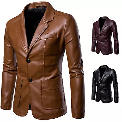 Buy Men Autumn Winter Warm Casual Leather Zipper Long Sleeve Jacket Coat Top Outwear • 38.90£