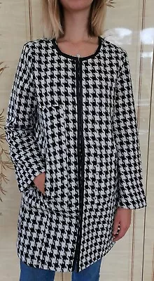 Buy Women Coat Houndstooth Black White Check Winter Jacket Faux Leather Trim  • 9£