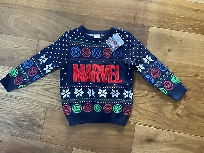 Buy Childrens Christmas Jumper Navy Marvel Design New With Tags 4-5 Years • 7.99£