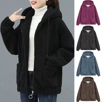 Buy Womens Teddy Bear Hoodie Ladies Casual Jacket Baggy Hooded Zip Up Fleece Coat~ • 13.99£