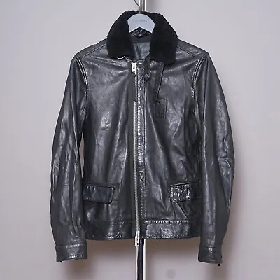 Buy ALL SAINTS Mens LAWSON Leather Jacket EXTRA SMALL Black Biker Bomber Moto XS • 99.99£