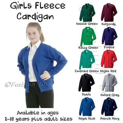 Buy Girls School Cardigan Fleece Sweatshirt Uniform Age 2-18+Adult Size - 11 Colours • 9.95£