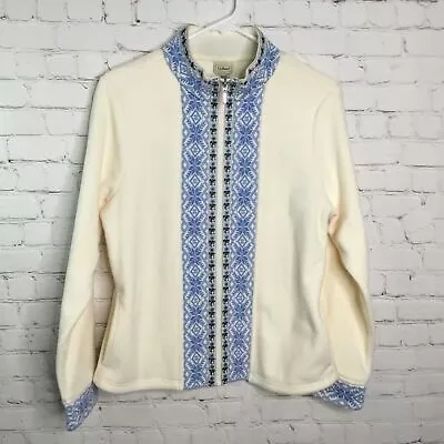 Buy VTG L.L. Bean Women’s Ivory Nordic Print Zip Up Fleece Jacket Size M • 39.78£