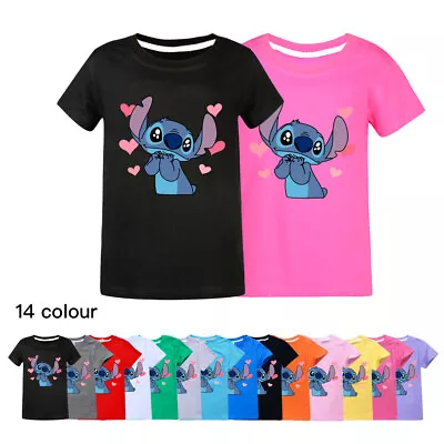 Buy Kids Baby Lilo And Stitch Print Short Sleeve T-shirt Unisex Cotton Top Summer • 9.99£